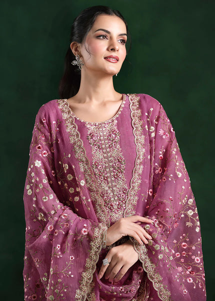 Pink Embroidered Pant Suit