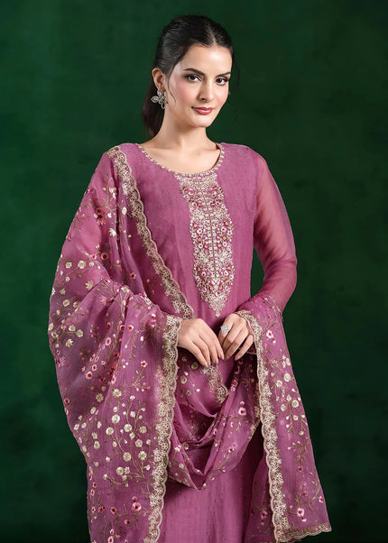 Pink Embroidered Pant Suit