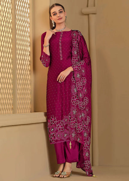 Maroon Embroidered Pant Suit