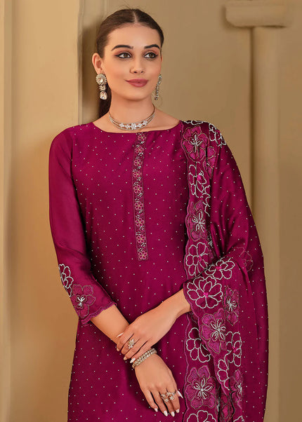 Maroon Embroidered Pant Suit
