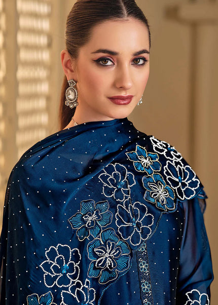 Blue Embroidered Pant Suit