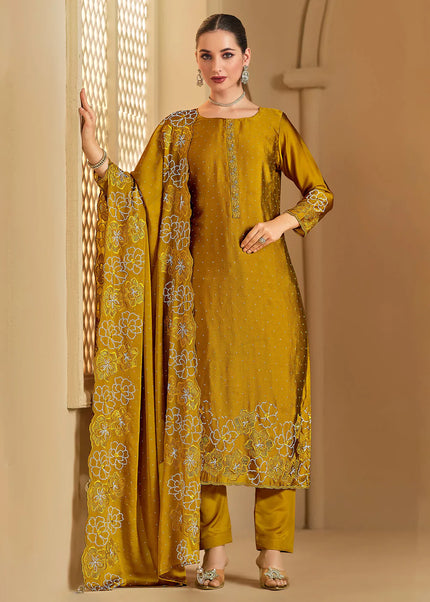 Mustard Yellow Embroidered Pant Suit
