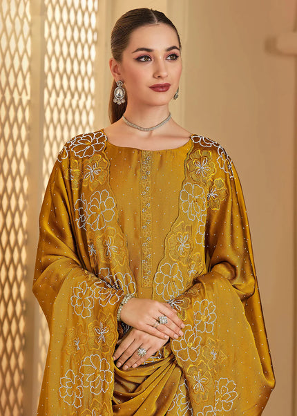 Mustard Yellow Embroidered Pant Suit