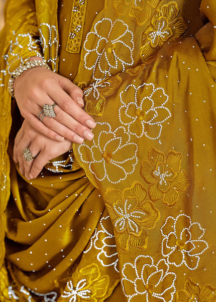 Mustard Yellow Embroidered Pant Suit