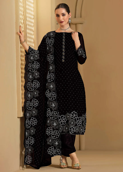 Black Embroidered Pant Suit