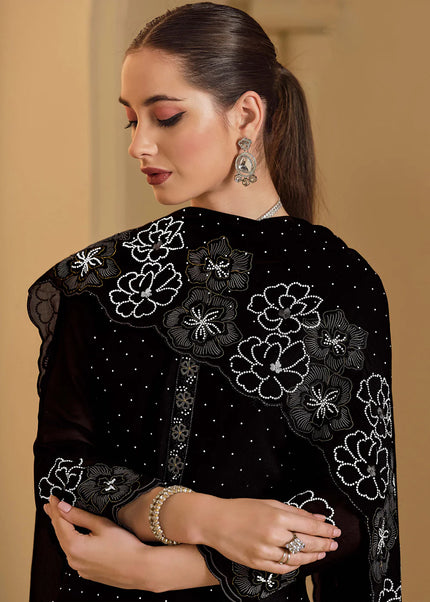 Black Embroidered Pant Suit