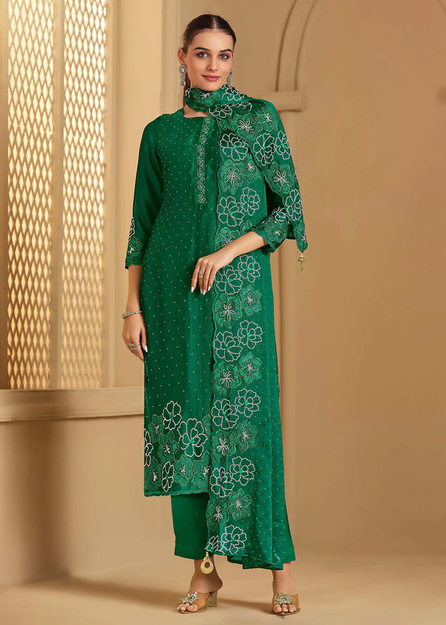 Green Embroidered Pant Suit