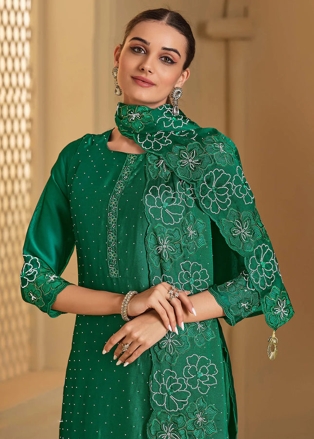 Green Embroidered Pant Suit