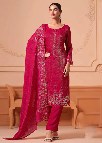 Pink Embroidered Pant Suit