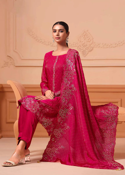 Pink Embroidered Pant Suit