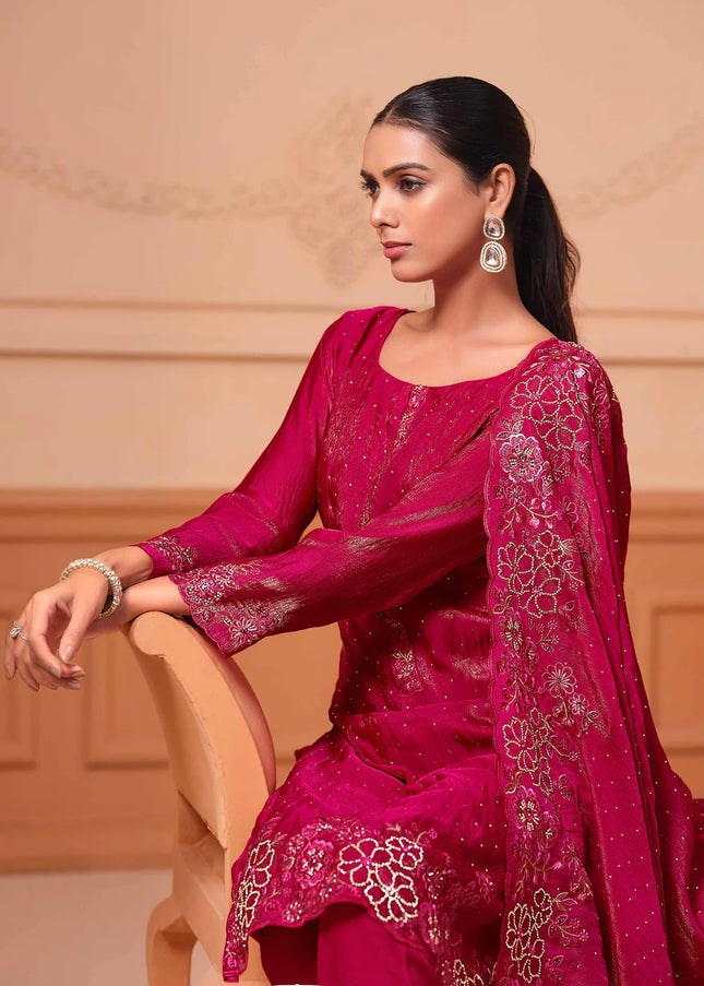 Pink Embroidered Pant Suit