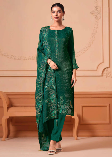 Green Embroidered Pant Suit