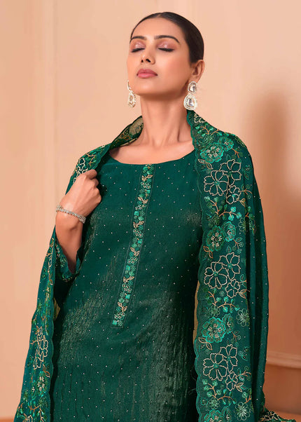 Green Embroidered Pant Suit