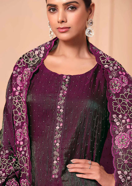 Purple Embroidered Pant Suit