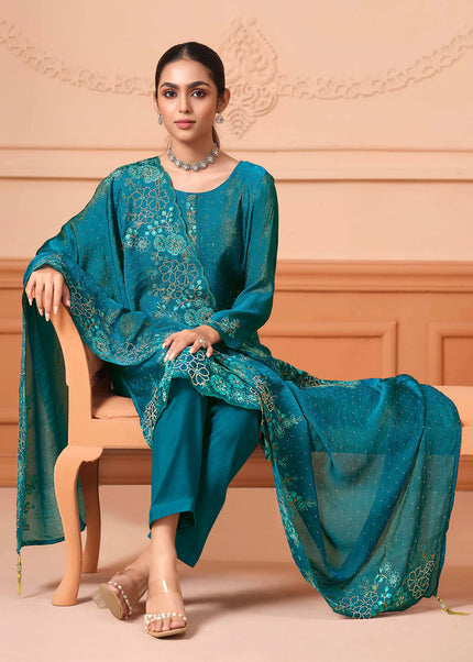 Teal Embroidered Pant Suit