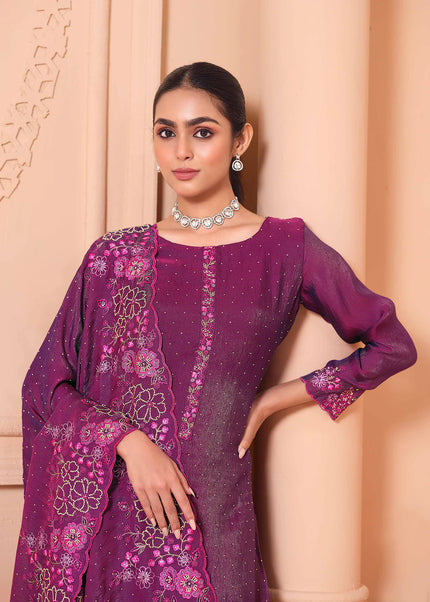 Purple Embroidered Pant Suit