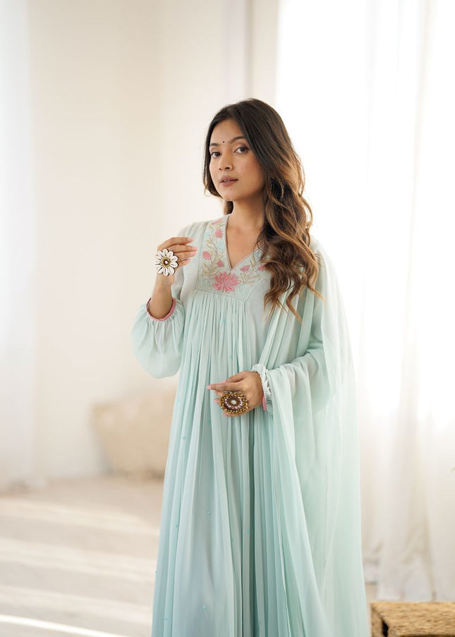 Sky Blue Embroidered Anarkali Gown