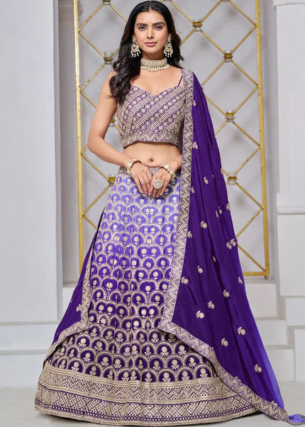 Violet Embroidered Lehenga Choli