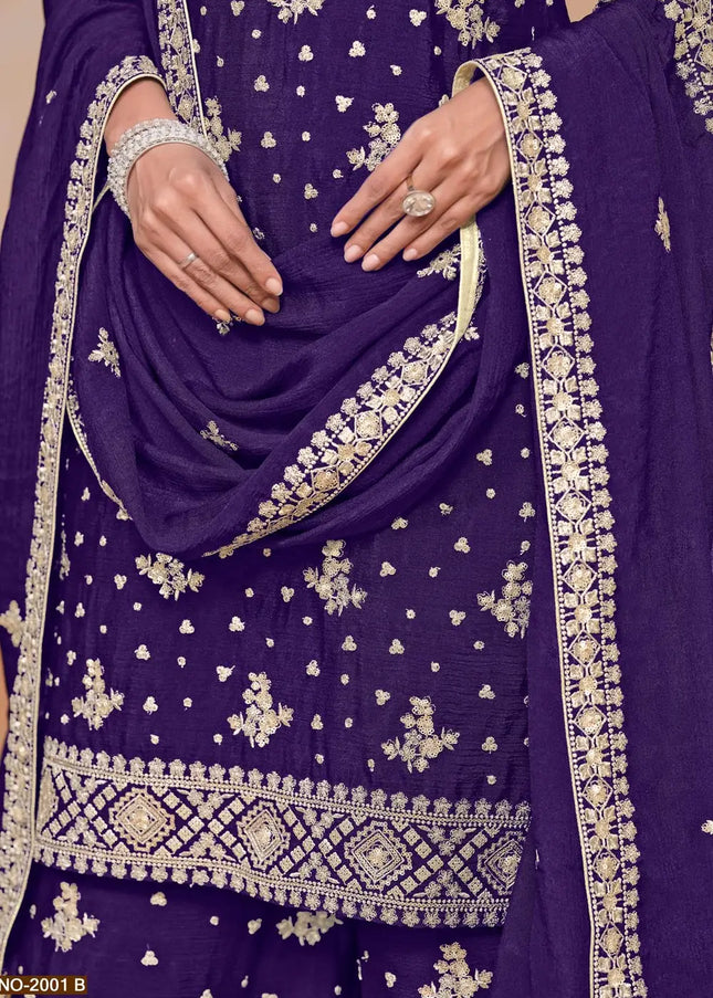 Violet Embroidered Palazzo Suit