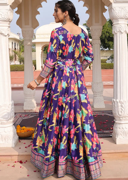 Violet Embroidered Anarkali Gown