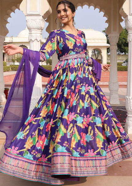 Violet Embroidered Anarkali Gown