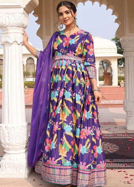 Violet Embroidered Anarkali Gown