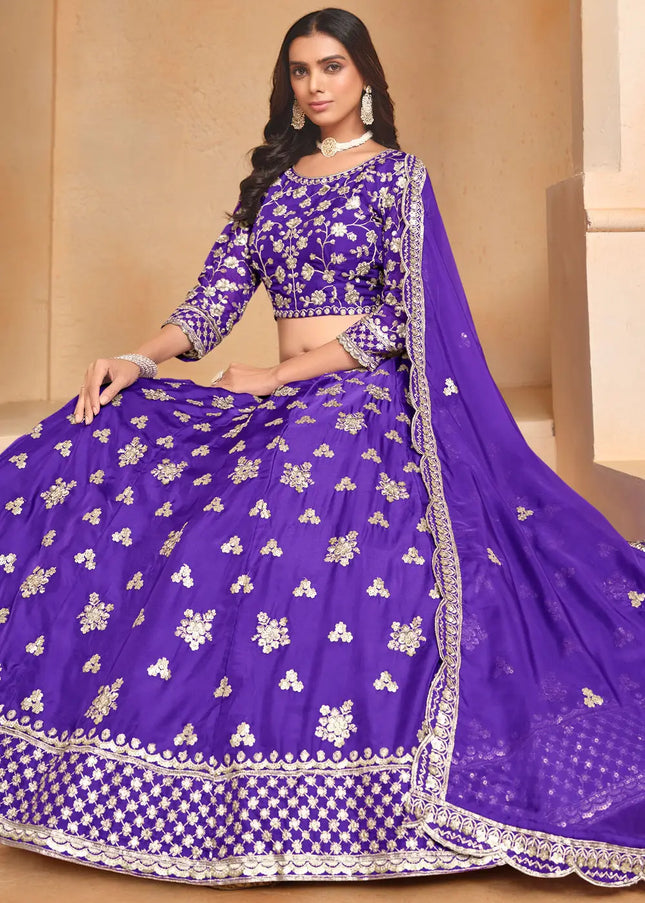 Violet Embroidered Lehenga Choli