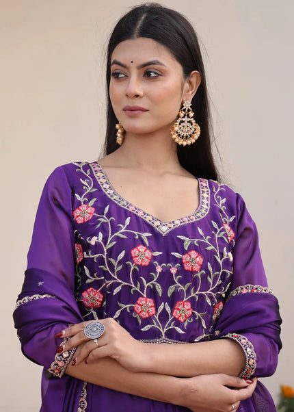 Violet Embroidered Anarkali Gown