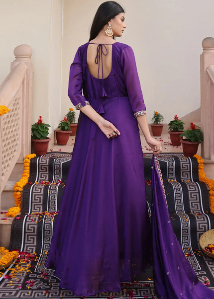 Violet Embroidered Anarkali Gown