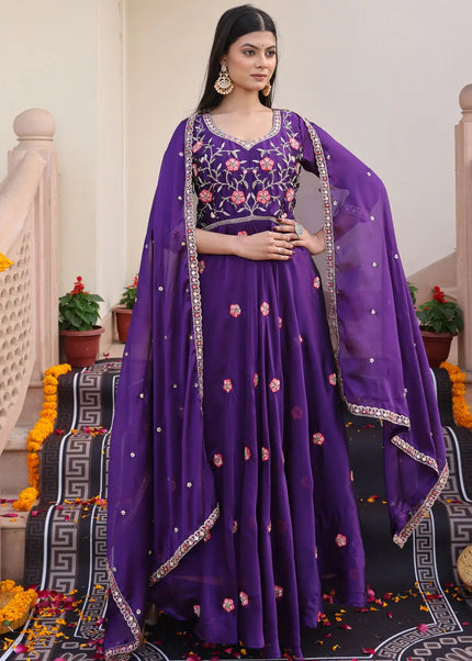 Violet Embroidered Anarkali Gown