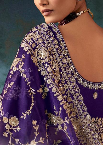Purple Embroidered Festive Saree