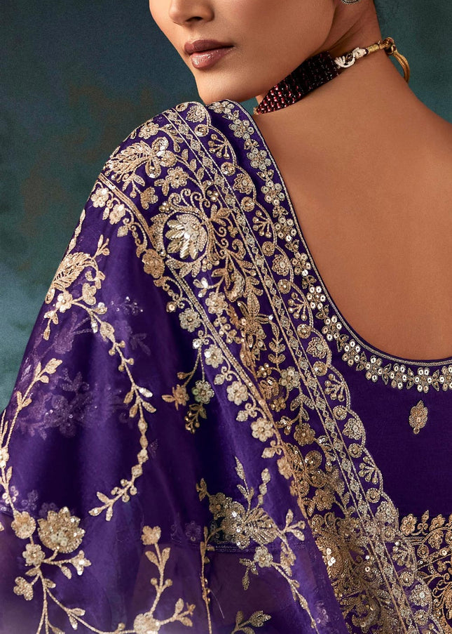 Purple Embroidered Festive Saree