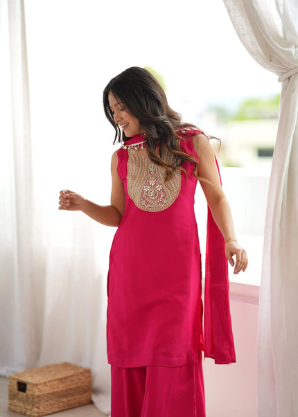 Pink Embroidered Sharara Suit
