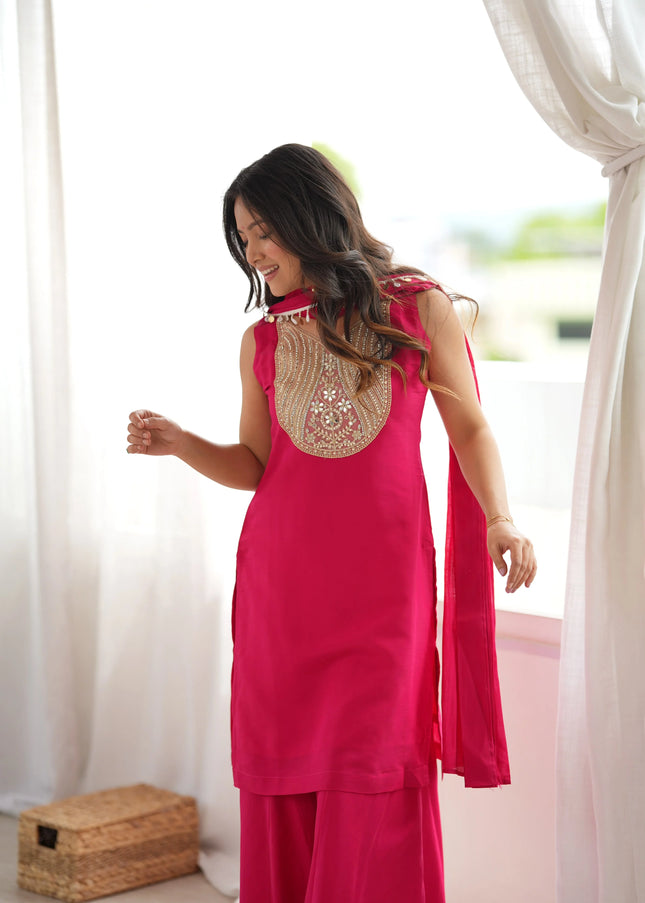 Pink Embroidered Sharara Suit