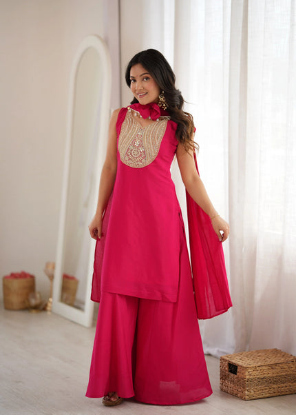 Pink Embroidered Sharara Suit