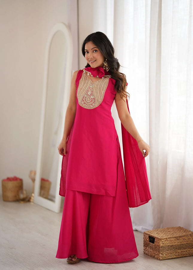 Pink Embroidered Sharara Suit