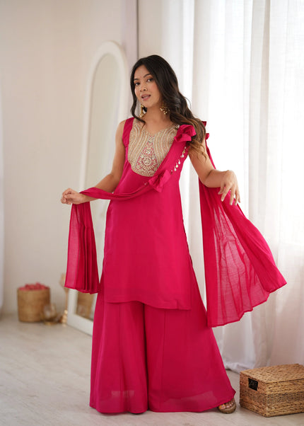Pink Embroidered Sharara Suit