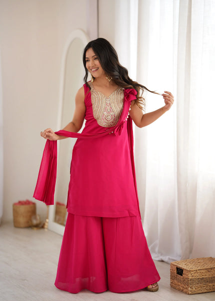 Pink Embroidered Sharara Suit