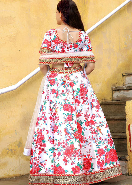 White and Red Embroidered Lehenga Choli