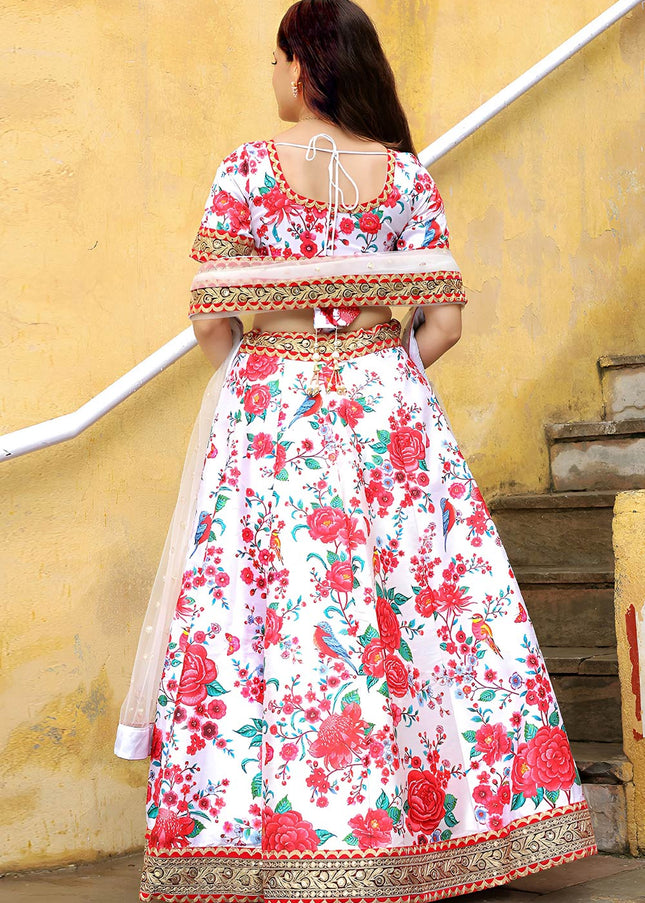 White and Red Embroidered Lehenga Choli