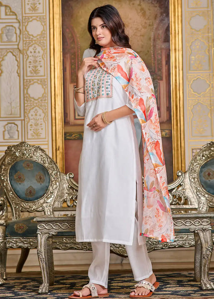 Offwhite Embroidered Pant Style Suit