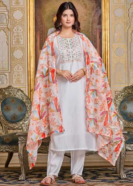 Offwhite Embroidered Pant Style Suit