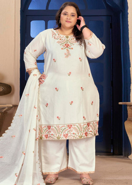 Offwhite Embroidered Pant Style Suit