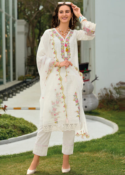 Offwhite Embroidered Pant Syle Suit