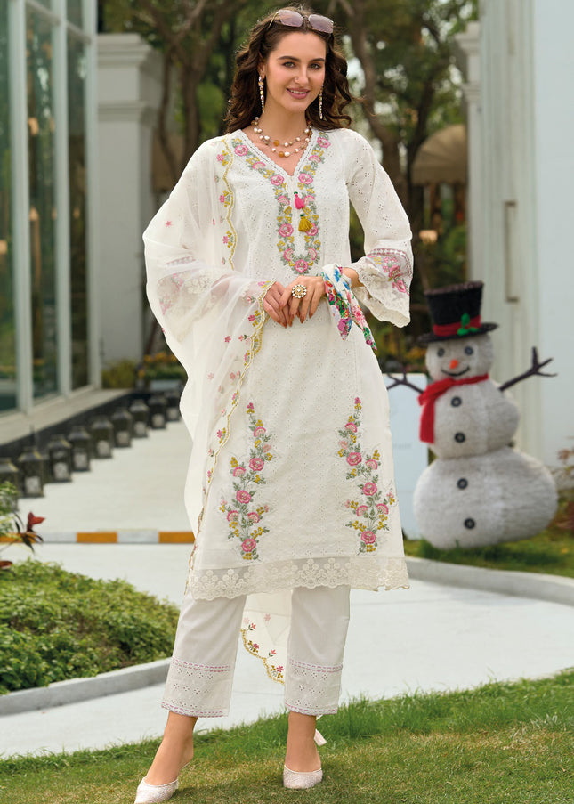 Offwhite Embroidered Pant Syle Suit