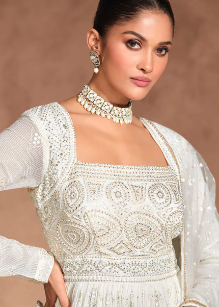 Offwhite Embroidered Anarkali Gown