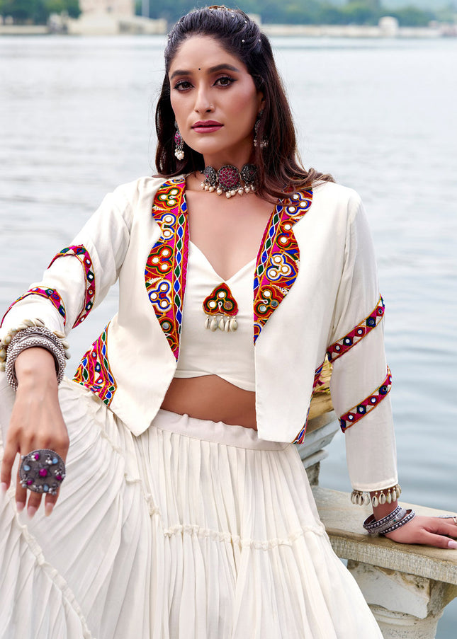 Offwhite Embroidered Jacket Style Lehenga Choli