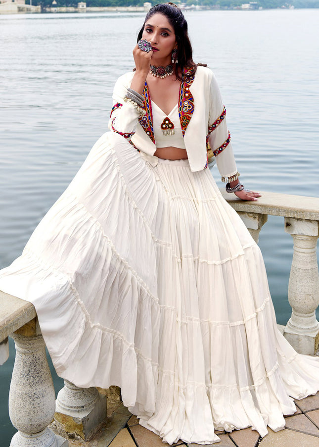 Offwhite Embroidered Jacket Style Lehenga Choli