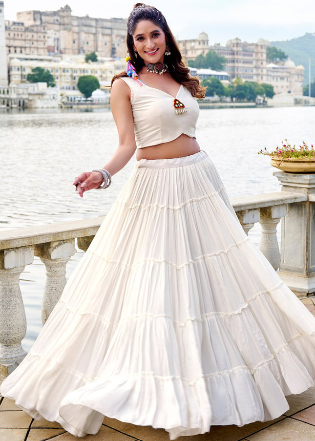 Offwhite Embroidered Jacket Style Lehenga Choli