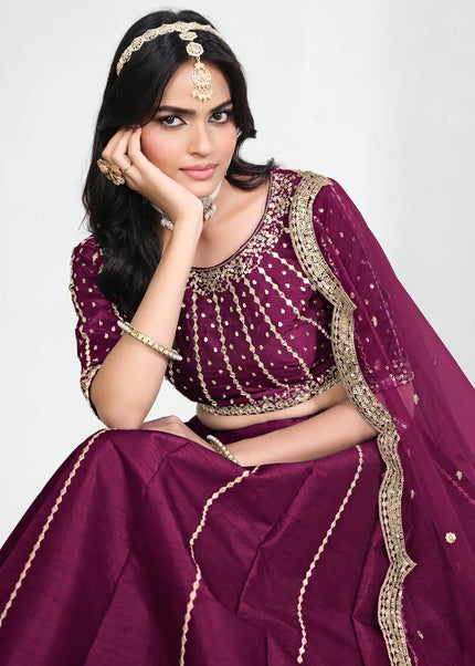 Purple Embroidered Lehenga Choli